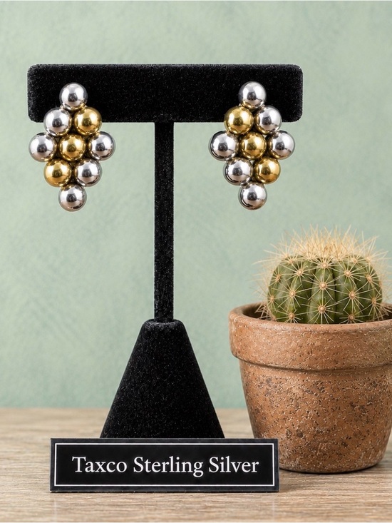 Taxco Jewelry - Earrings TAXCO Solid Sterling Silver and Gold Ball Marquise Shape Design